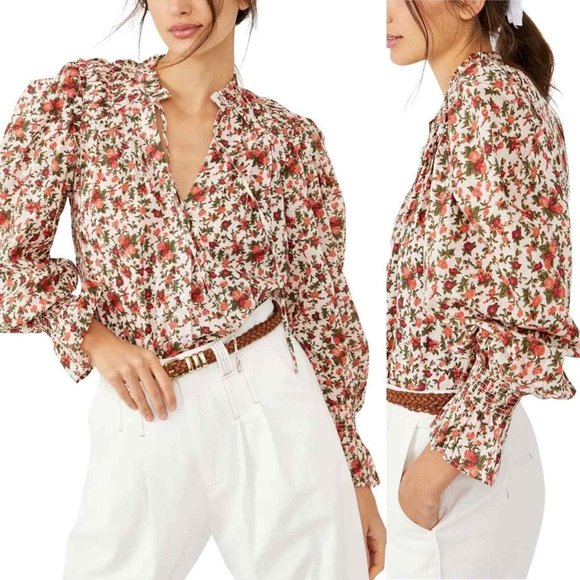 FREE PEOPLE Meant To Be Floral Cotton Blouse Vintage Combo - Medium - Picture 1 of 5